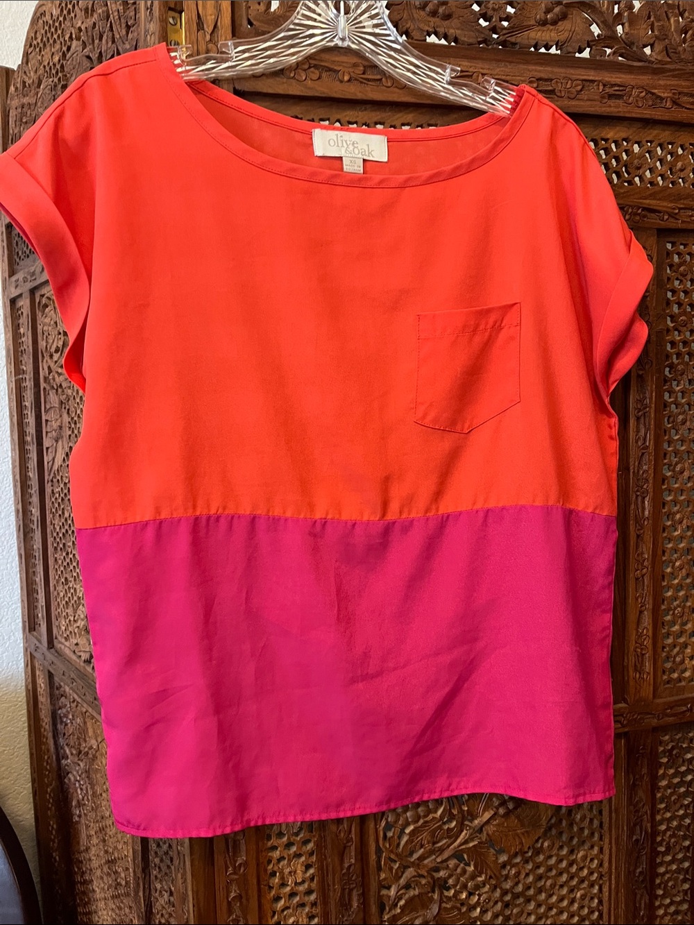Olive & Oak Colorblock Short Sleeve Top - Coral & Pink